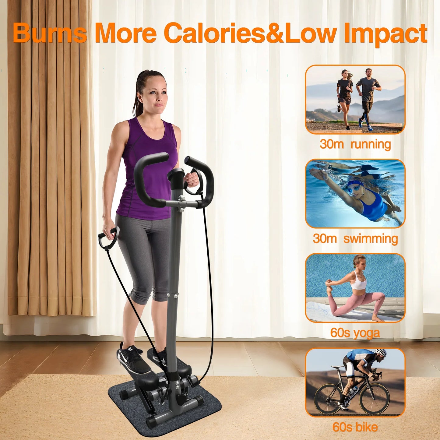 Exercise Stepper Machine Fitness Twist Stepper Stair Step with Handlebar/LCD Monitor Resistance Bands Cardio Workout Home Gym