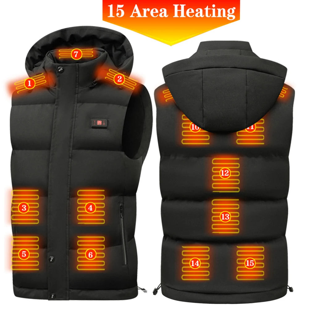 Men's Electric Heated Jackets Windproof/Stand Collar Heated Vest 15 Areas Heating