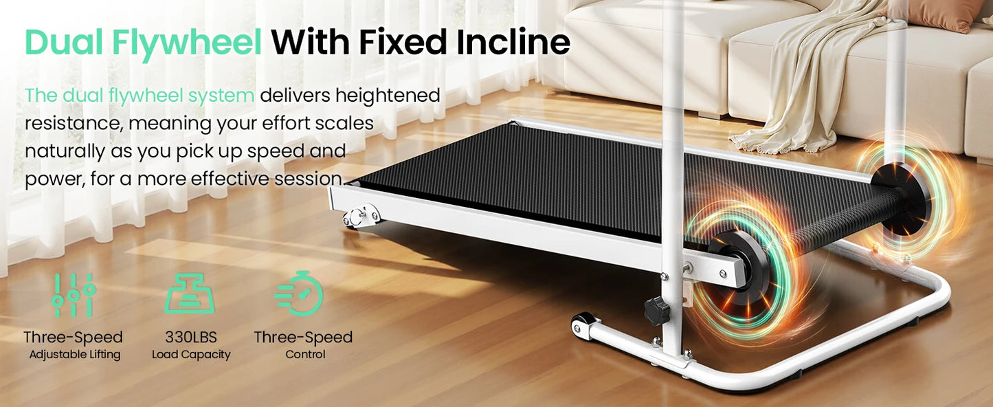 AKLUER Foldable Compact Non-Electric Treadmill/Dual Flywheel & Fixed Incline LCD Monitor, Non-Slip Belt, Soft Foam Grips for Home Gym