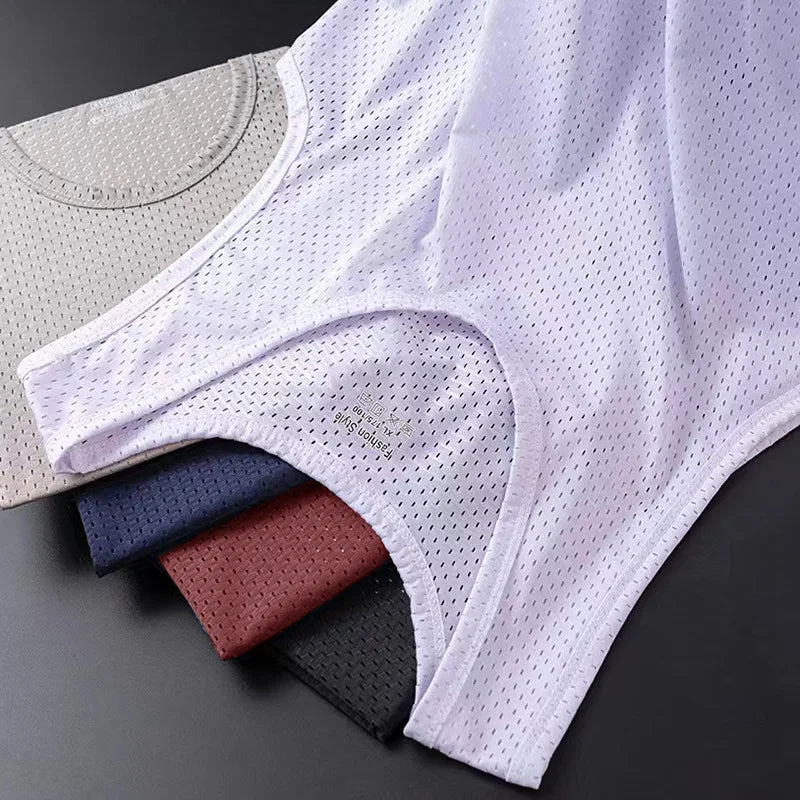 Men's Ice Silk Mesh Tank Tops Gym Stringer Transparent Bodybuilding/Sleeveless Shirt Fitness Vest Male mesh Muscle Shirt