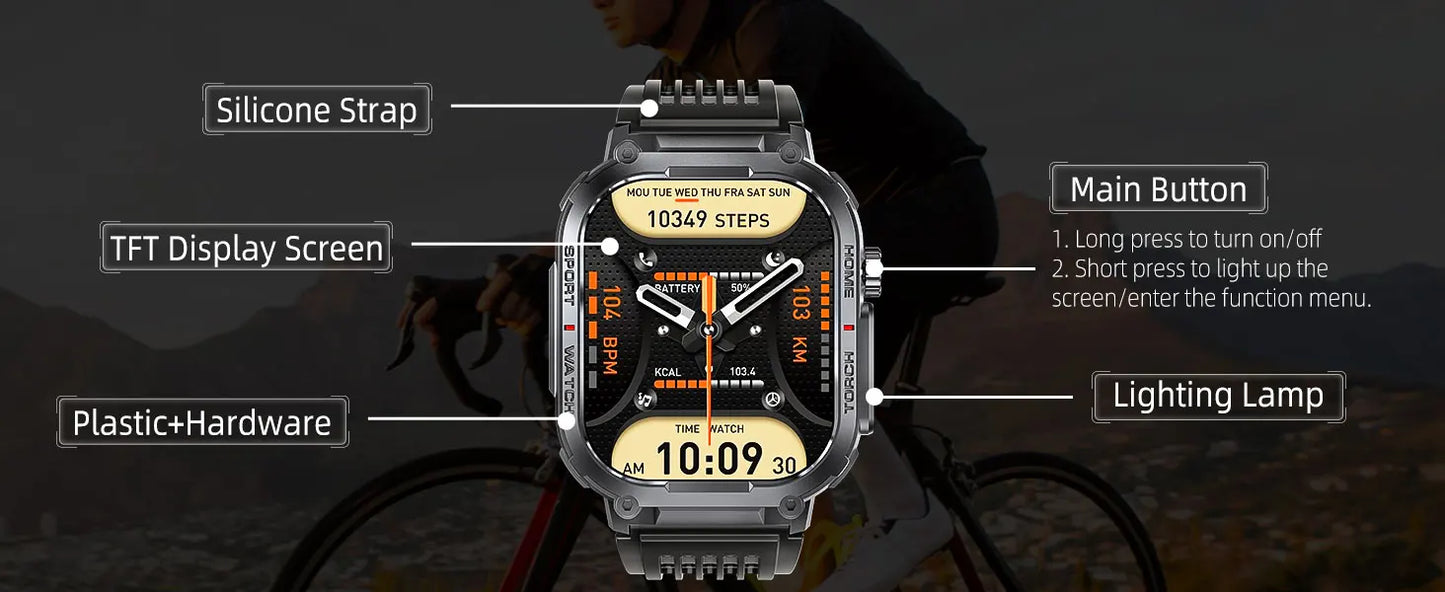 EIGIIS New Smart Watch Men 3ATM Waterproof 2.02"S320B With Compass/And LED Flashlight Sports And Fitness Tracking Heart Rate