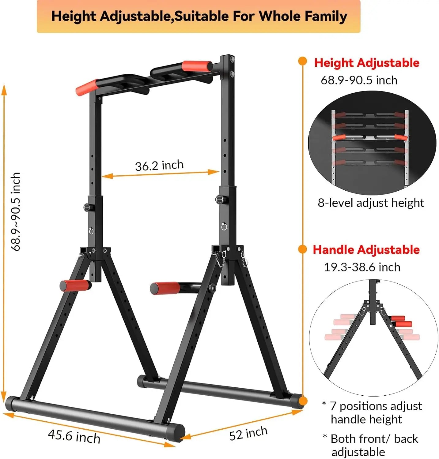 Dobests Foldable Power Tower Dip Station Pull Up Bar Station/Adjustable Multifunction Pull Up Tower Station Workout