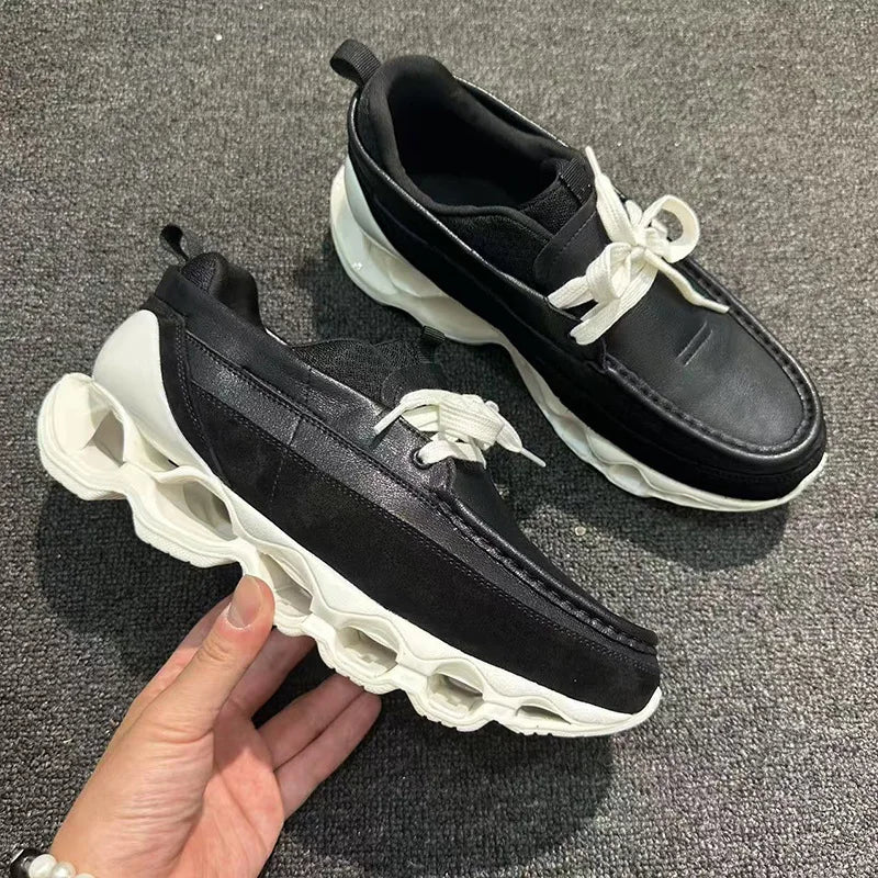 New Spring Summer Casual Leather Shoes Korean Style Round Toe/Lace Up Elevator Sole Minimalist Elegant Fashion Footwear