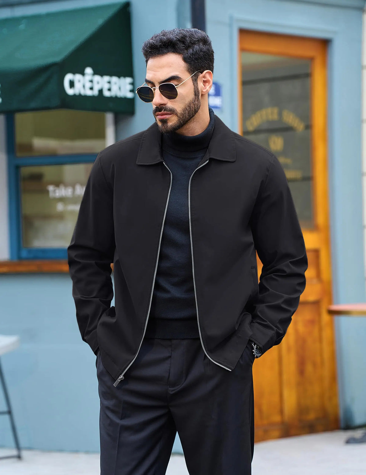 Men's Lightweight Windbreaker Jacket Full Zip Casual Jacket/Water-Repellent Coat with Zip Pockets Golf Work Outdoor