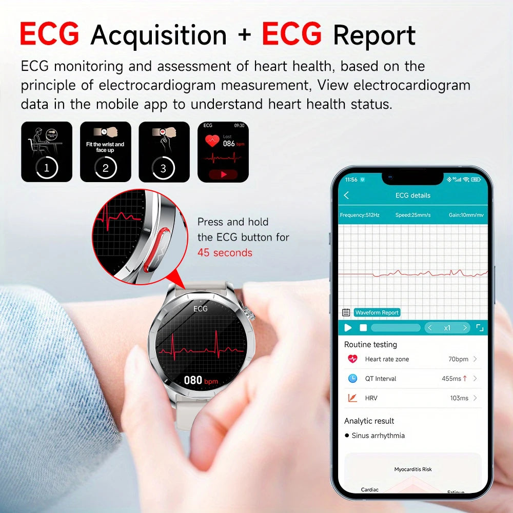Marsyu 2026 Smart Watch ECG+PPG Uric Acid Blood Pressure Body Analysis/HD Call LED Flashlight Smart Watch Women Men