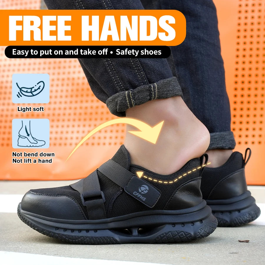 Velcro-Fastened Men's Breathable Casual/Work Safety Shoes with Impact and Puncture Resistance