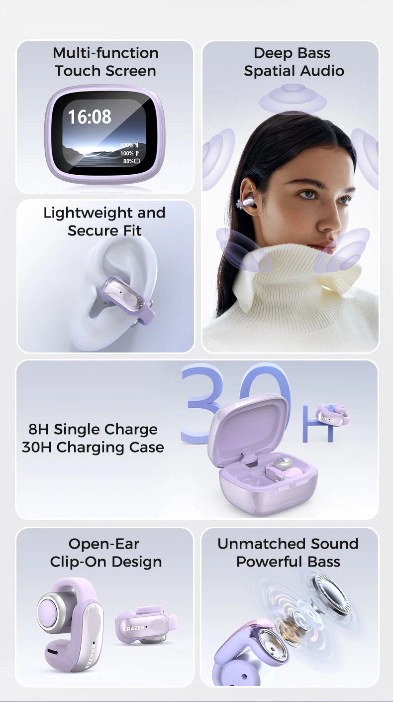 ERAZER XF28 Bluetooth V6.0 Translation Earphones Open-ear/True Wireless Earbuds Office Travel ASMR Headset APP