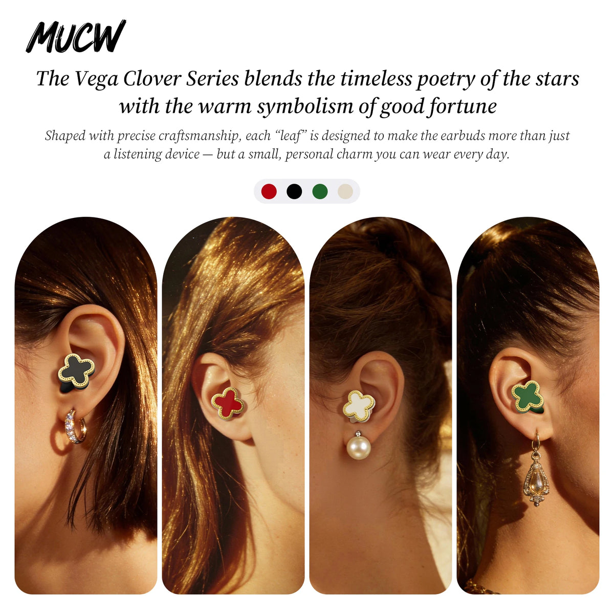 MUCW CO06 Four‑Leaf Clover TWS Wireless Earbuds Bluetooth/V6.0 ENC Call Noise Reduction 3.3g Lightweight In‑Ear Headphones