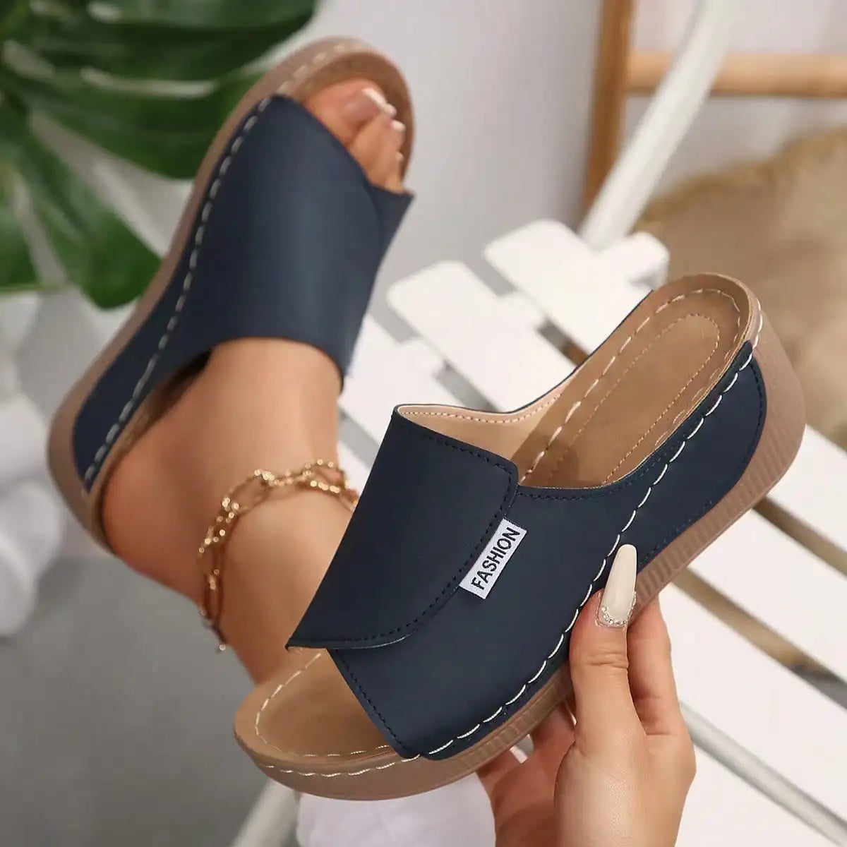 Women's Cork Wedge Platform Slide Mules Single Strap Open Toe/Slip On Sandals Non-Slip Comfort Summer Footwear