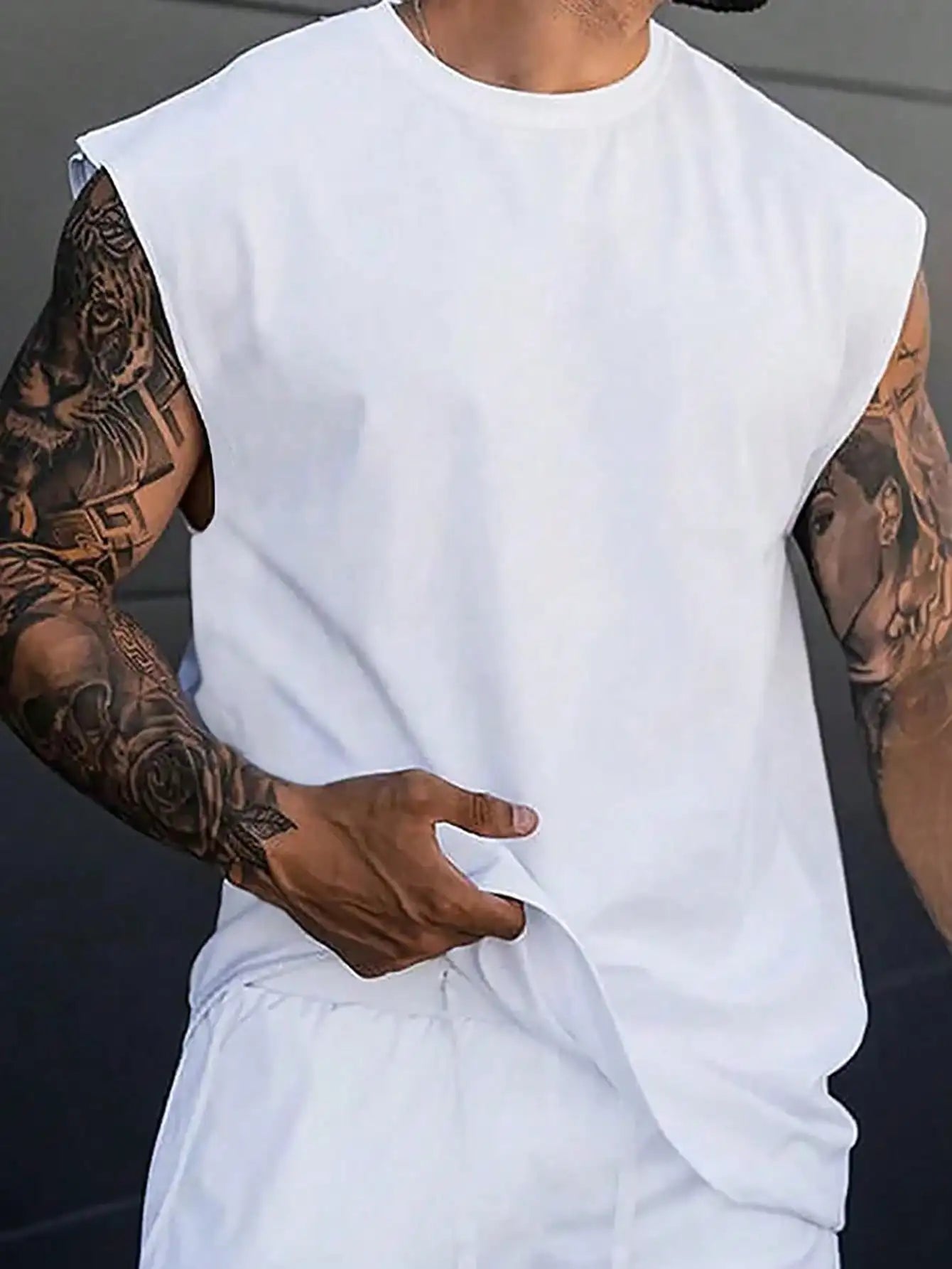 Men's White Sleeveless T-Shirt Tank Top Casual Loose Fit O-Neck/Basic Vest Summer Gym Workout Streetwear Tops