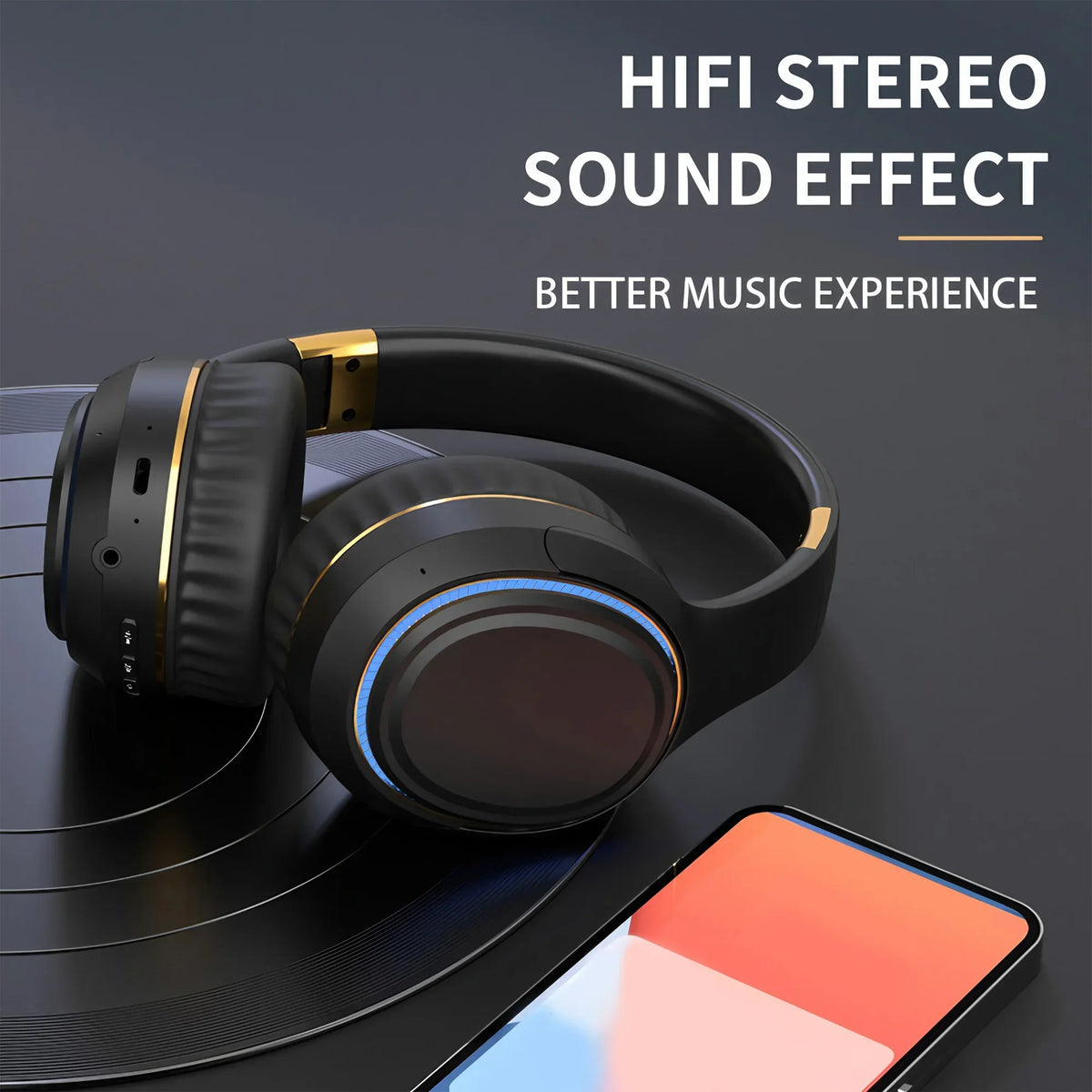 Over-Ear Bluetooth Headphones Wireless Sport Headset with Wired Option/LED Breathing Light, Foldable Choice for Men, Women and Students