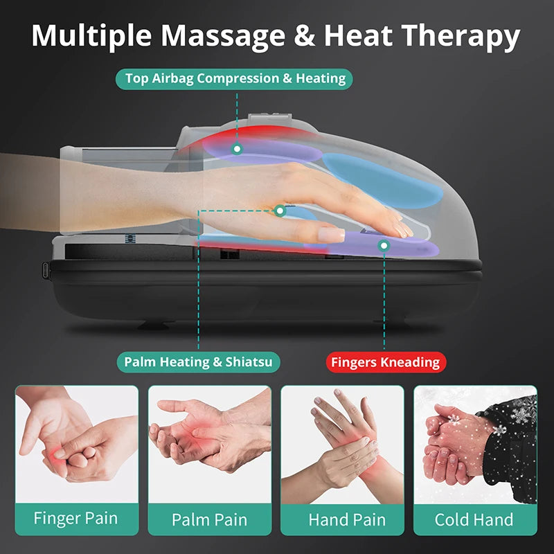 Wireless Electric Hand Massager Air Compression Hot Compress/Palm Acupoint Massager Finger Arthritis Numbness Muscle Relaxation