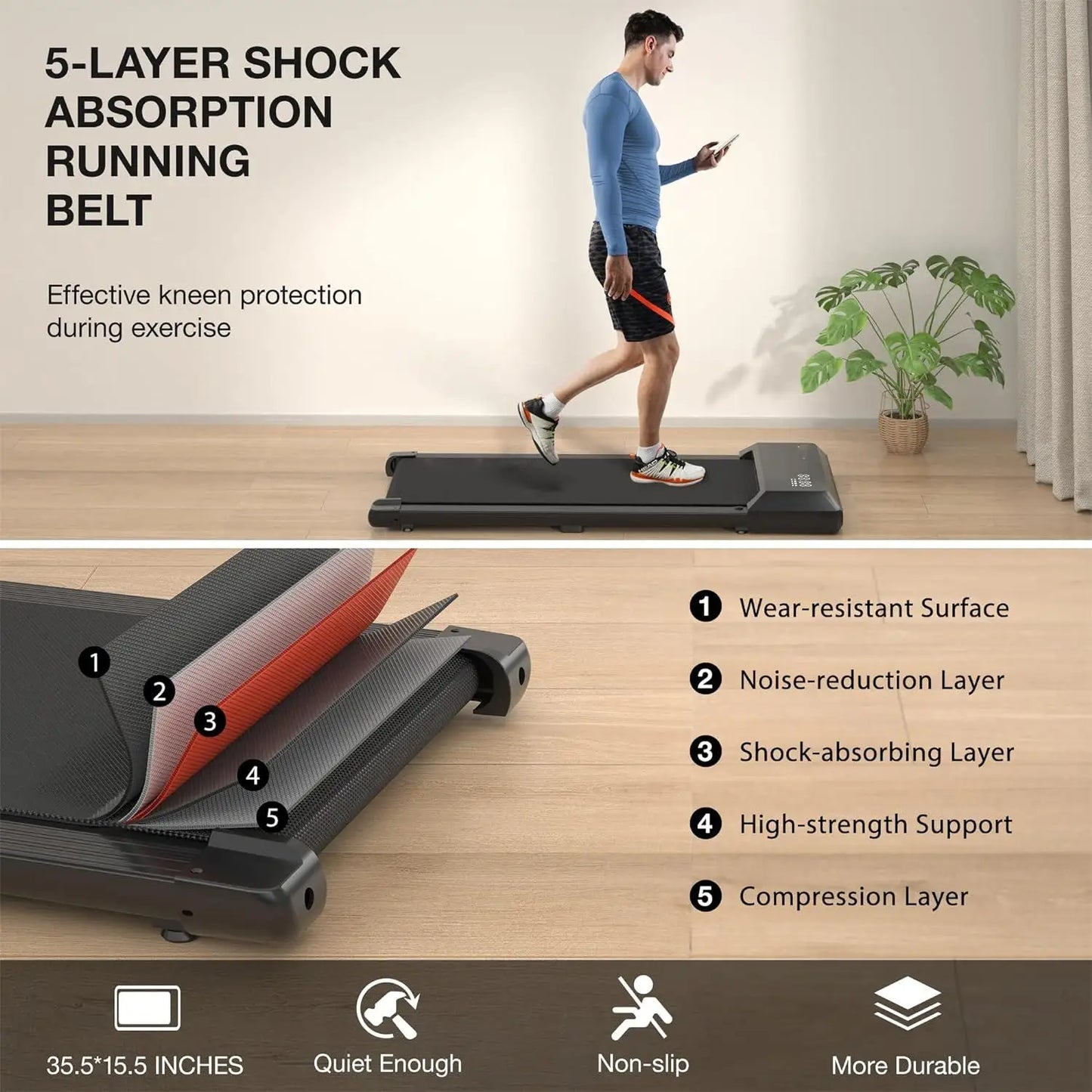 Super Run  2-in-1 Home/Office 2.5 HP Walking Treadmill/mini Treadmills for Small Spaces with APP & Remote Control