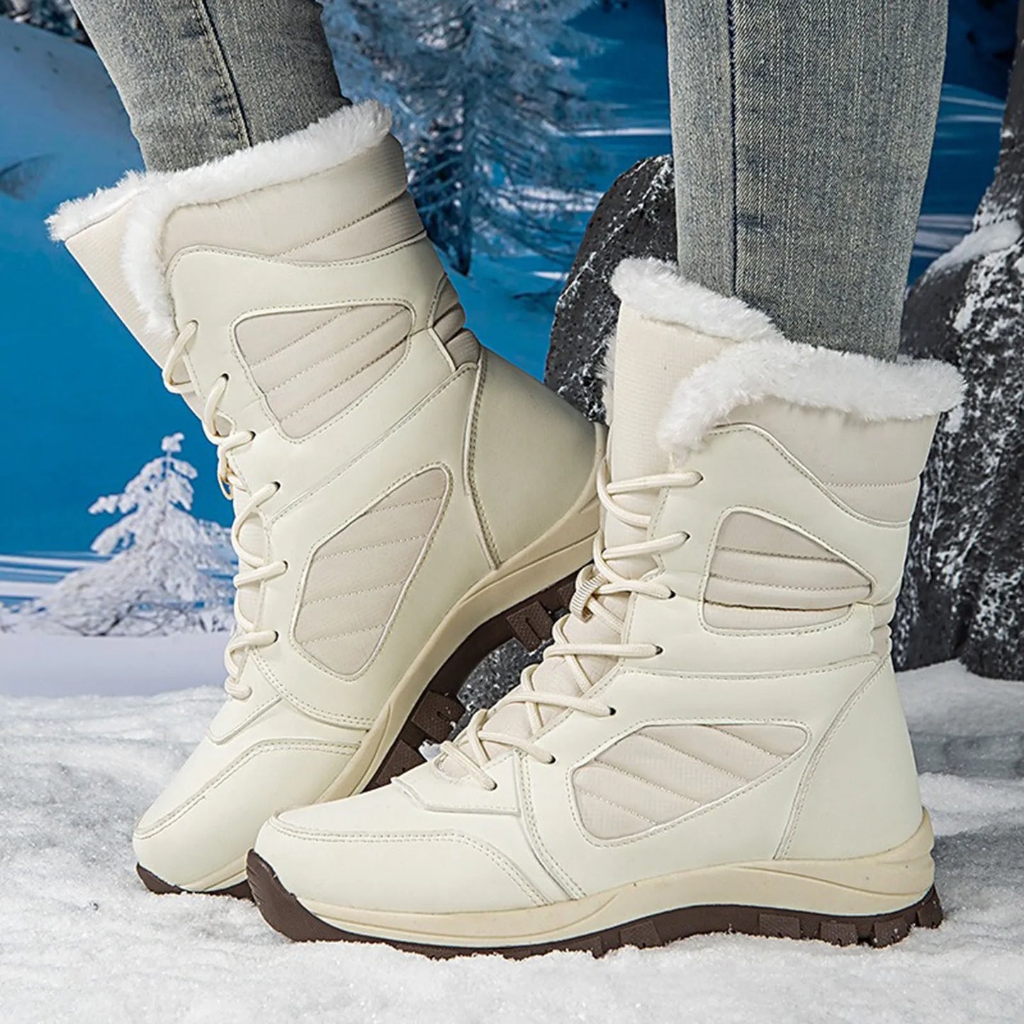 Women's Winter Snow Boots Plaid Women's Snow Boot Lace Up/Warm Shoes Outdoor Water Proof Winter Boots For Women