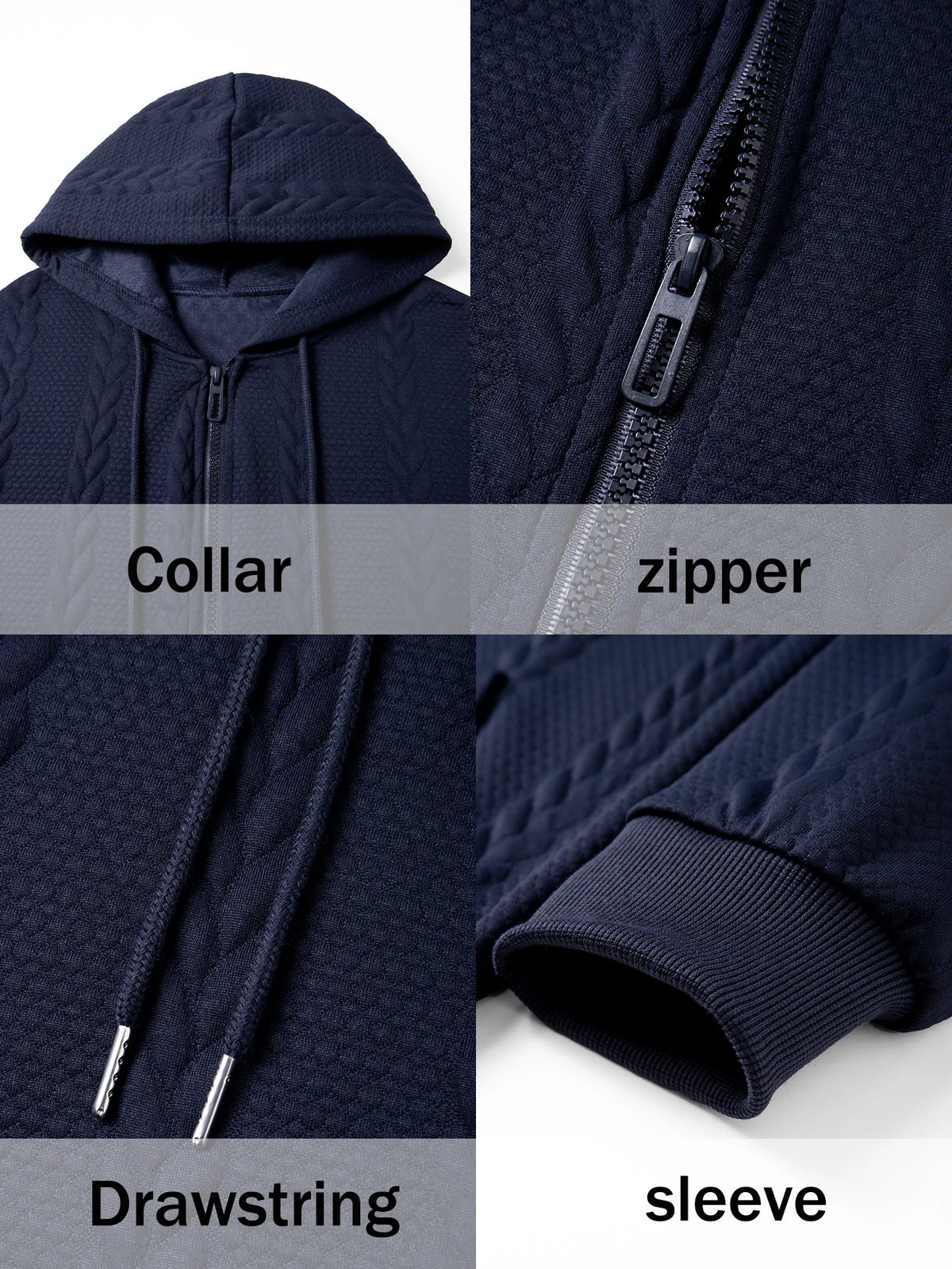 Men's Textured Zip Hooded Sweatshirt Full Zipper Jacket/Kangaroo Pocket Ribbed Cuffs Warm Casual Street Outerwear