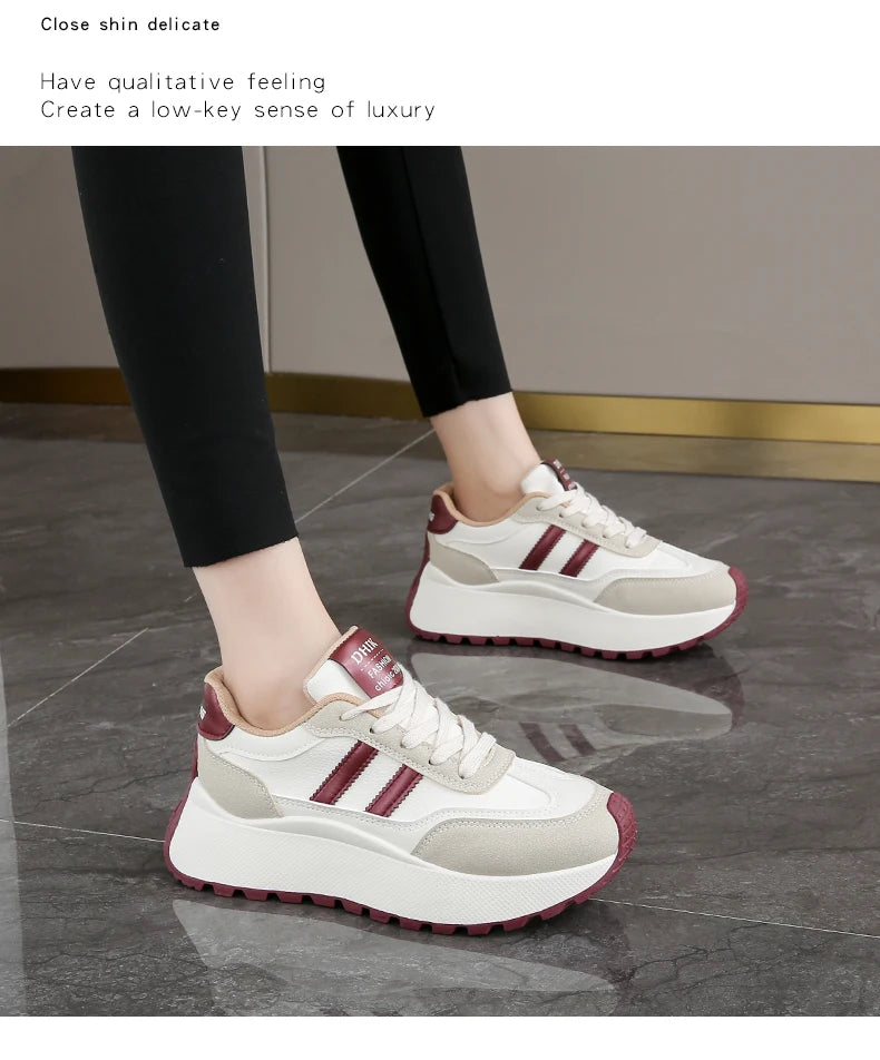 New Summer Autumn Women's Shoes With Thick Sole Casual Board Shoes/Spliced Sports Leather Surface Shoes For Students