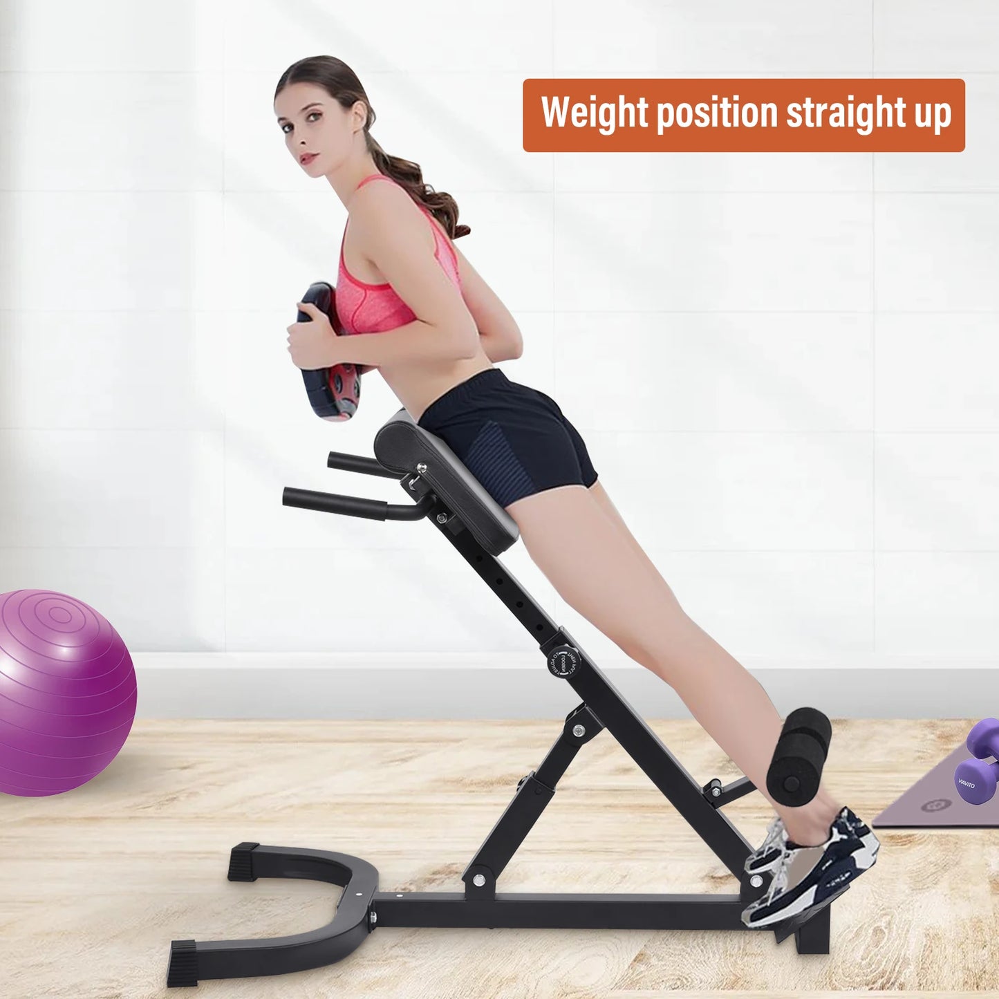 Adjustable Roman Chair for Home Gym Folding Hyperextension Bench for Lower Back/Heavy Duty Back Extender Machine with 5-Level Height Settings
