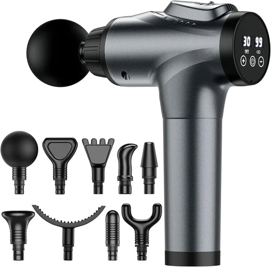 Massage Gun for Athletes, Electric Percussion Massager/with 30 Speeds & 9 Heads for Deep Tissue Relief