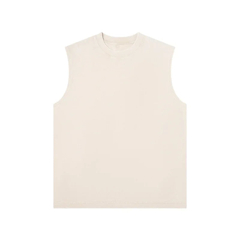 230g Pure Cotton European and American High Street Retro Washed/Distressed Sleeveless Vest Men's Casual Loose Shoulder T-shirt