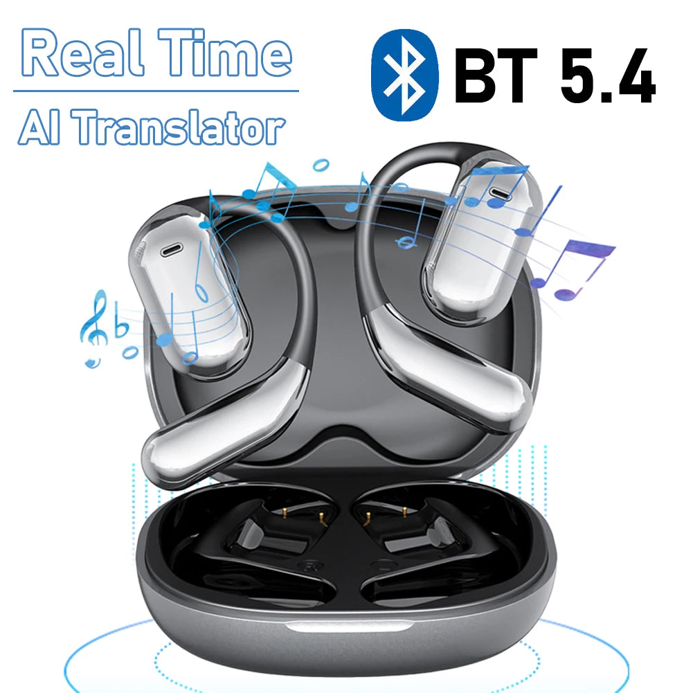 BT 5.4 Real Time AI Translator Earbuds Open Ear Wireless Headphones/IPX7 Waterproof Touch Screen AI Translator Earbuds