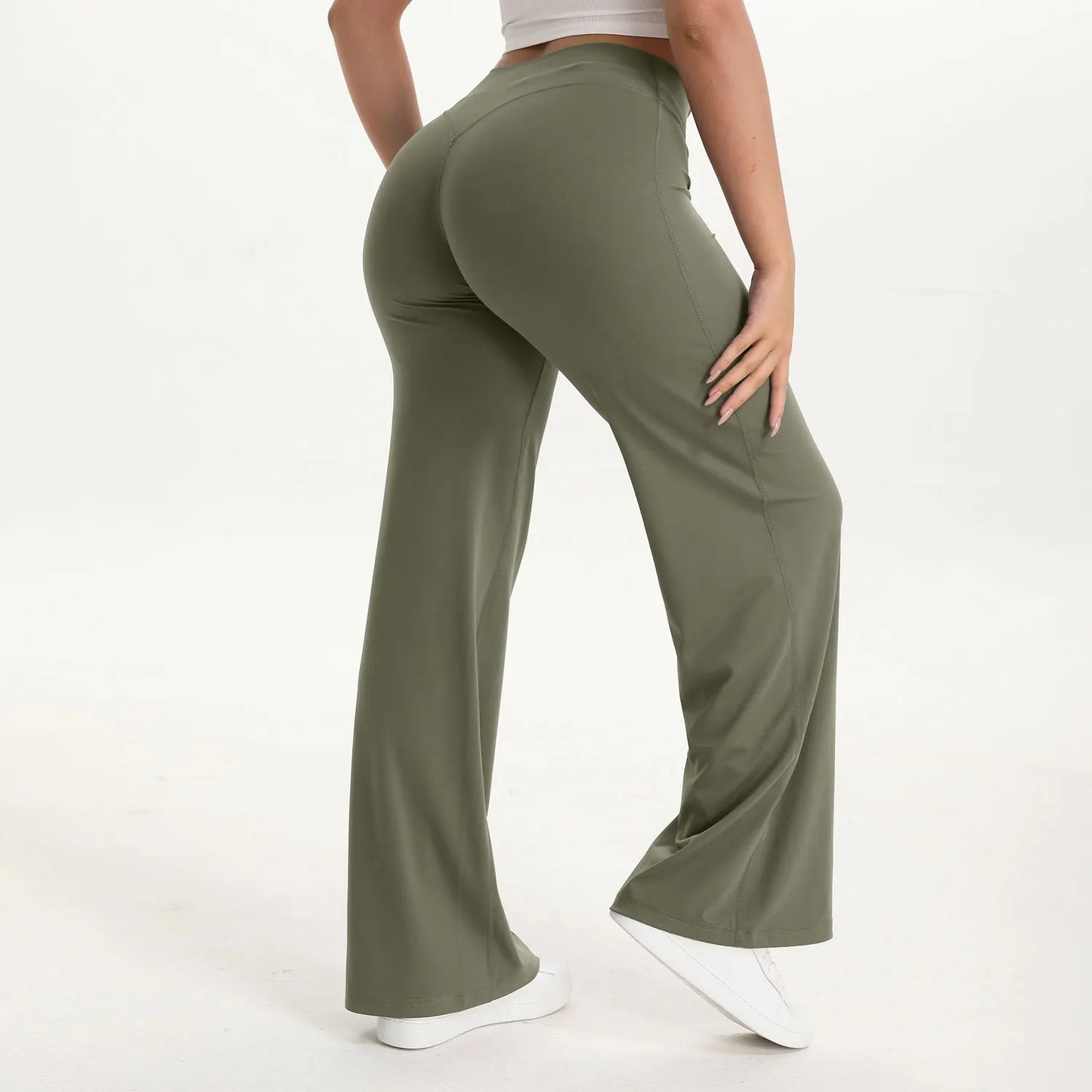 NCLAGEN Soft Motion Straight Leg Bottoms Women's Mid-Waist Yoga Pants/GYM Leggings Naked Feel Pilates Running Sports Trousers