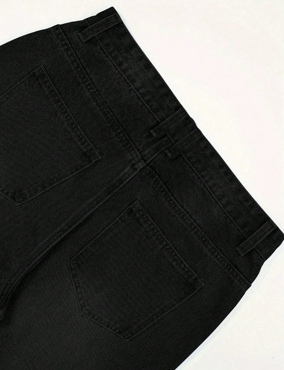Men's Casual Straight-Leg Jeans, Y2K Street Style Loose Denim Trousers/Men's Casual Straight Jeans, Pure Black Pants
