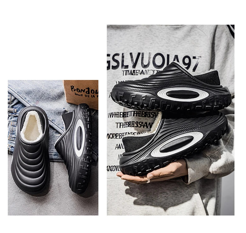 New Fashion Cotton Men's Slippers Winter Warm Plush Men Slippers/Waterproof Men Garden Shoes Indoor Outdoor Men's Warm Shoes