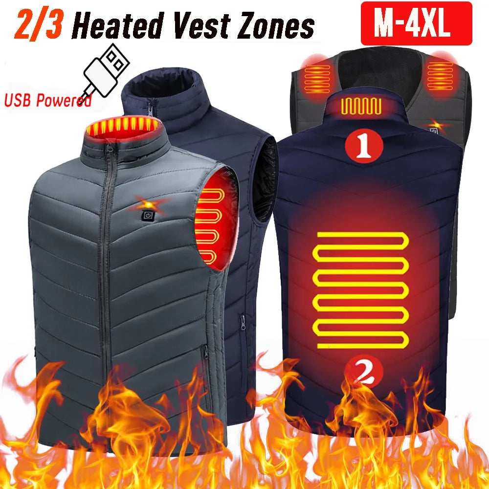 Men Autumn Winter Heating Cotton Vest/2/3 Areas Heated Vest Thermal Winter