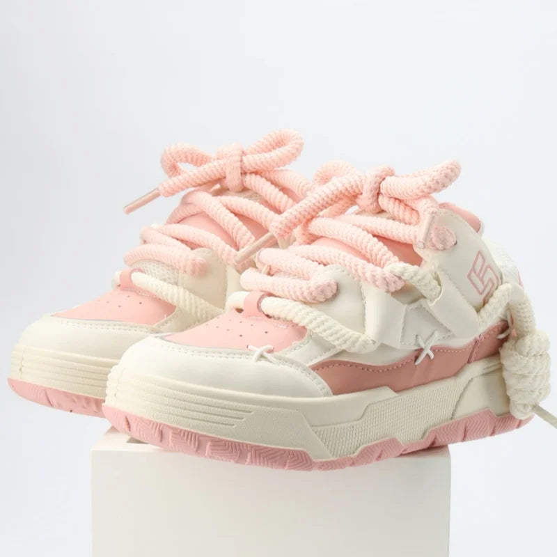 Pink Chunky Heel Platform Women Sneakers Fashion Runway/Sweet Outdoor Casual Trainers Large Size All Match Sport Shoes