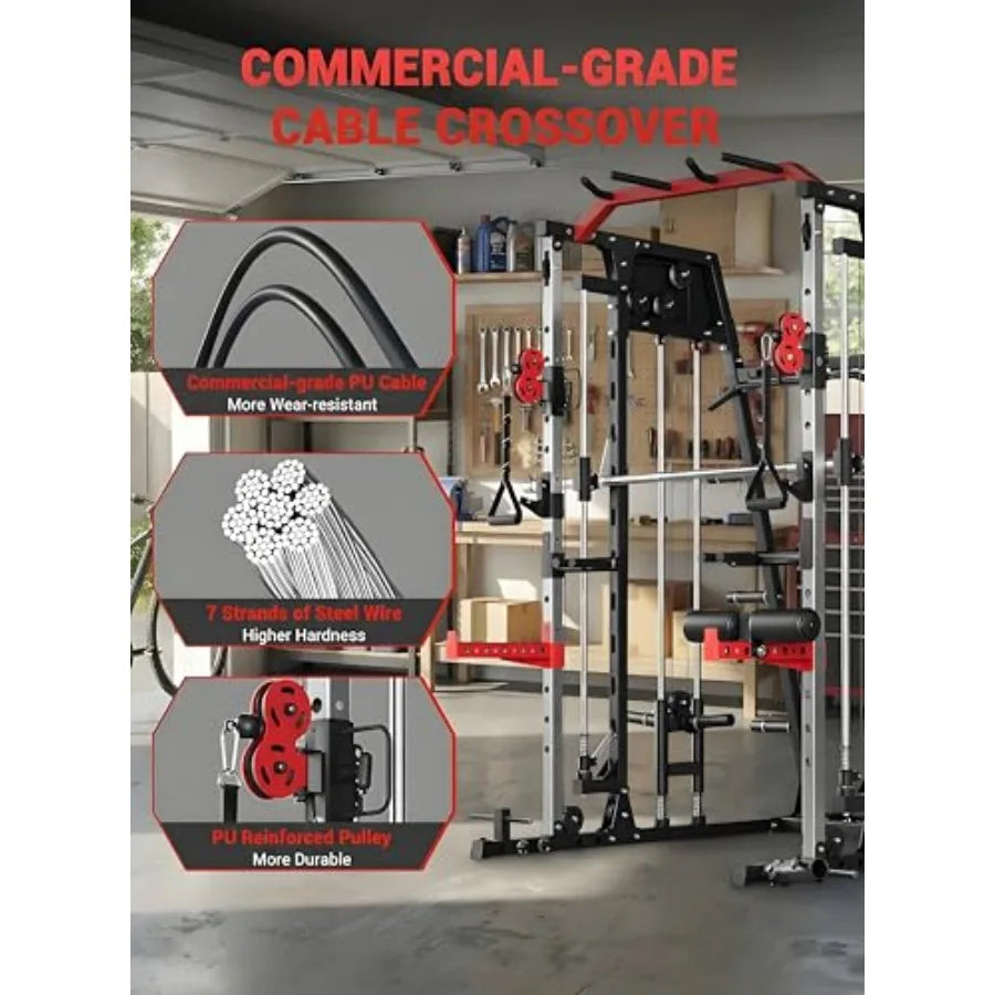 Smith Machine Home Gym All in One Power Cage 2200LBS Workout Equipment/Multifunctional Gym with Squat Rack Cable System LAT Pull