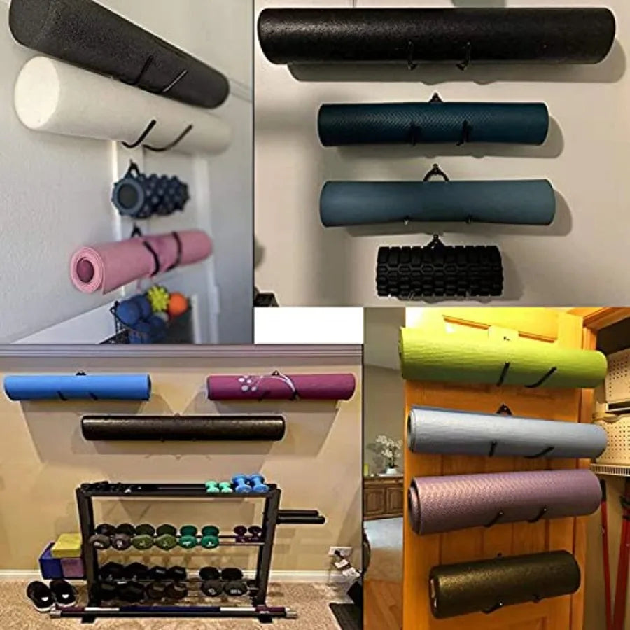 Wall Mount Yoga Mat Foam Roller and Towel Rack Hooks/Exercise Mat Storage Shelf for Hanging Yoga Strap and Resistance Bands