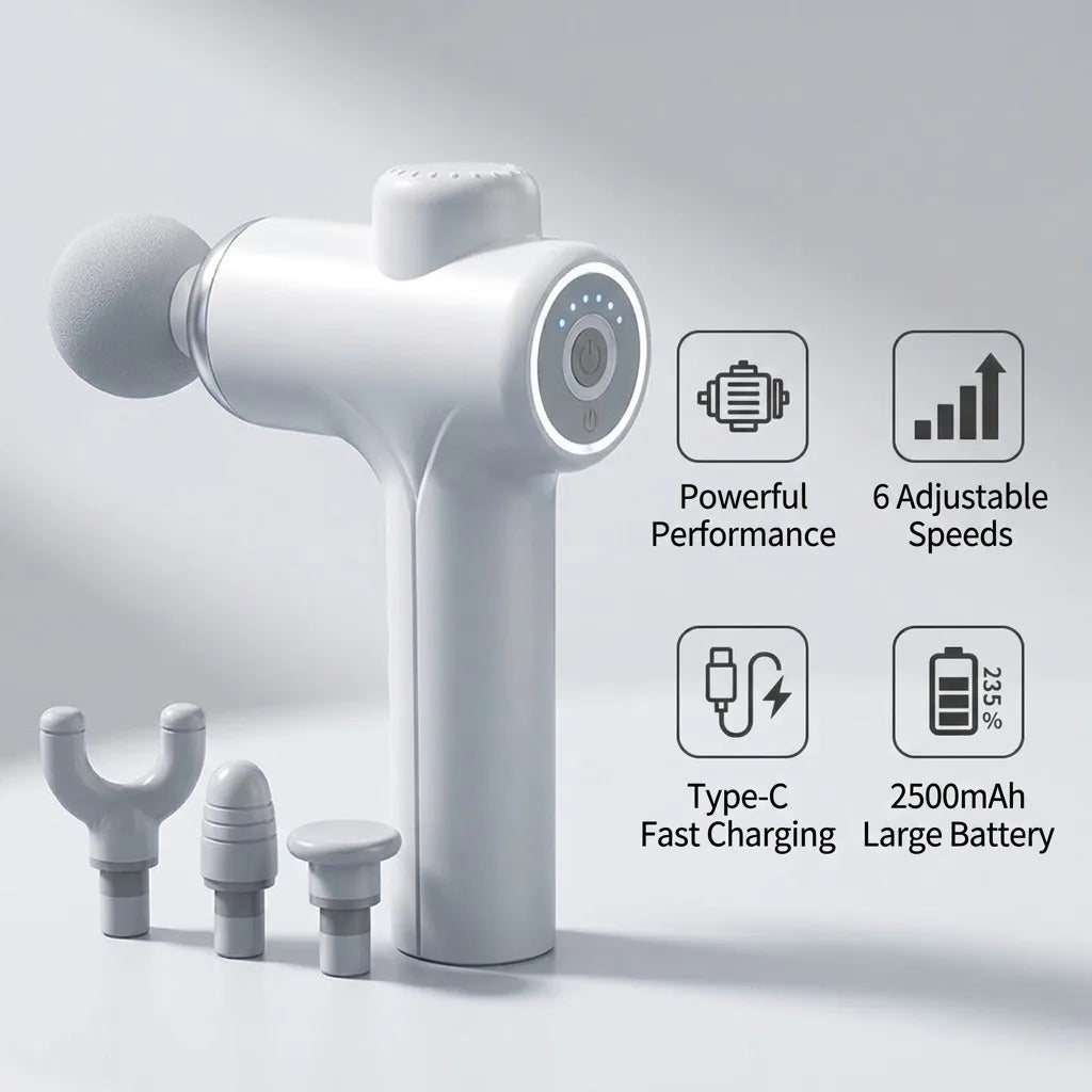 Massage Gun Deep Tissue Percussion Muscle Massager/Professional Handheld Electric Massager for Athletes Pain Relief 6 Speeds 4 Heads