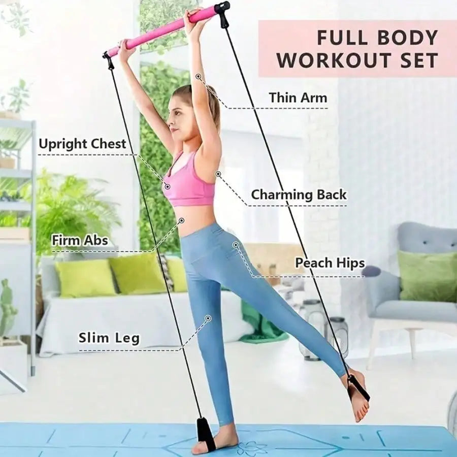 1 Set Of Pilates Bar Accessories, With Colorful Resistance Bands - Stainless Steel Fitness Equipment For Women