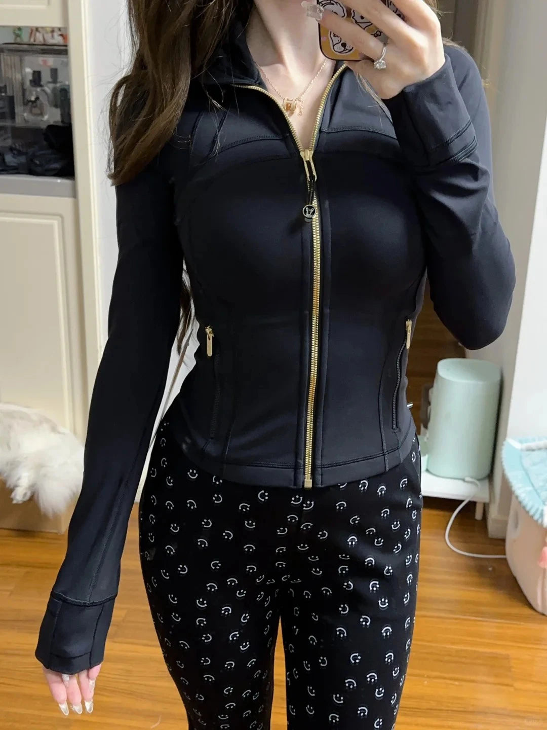 LULU FLORA Women's Yoga Short Sports Jacket/with Gold Zipper Slim Fit Gym Workout Jacket