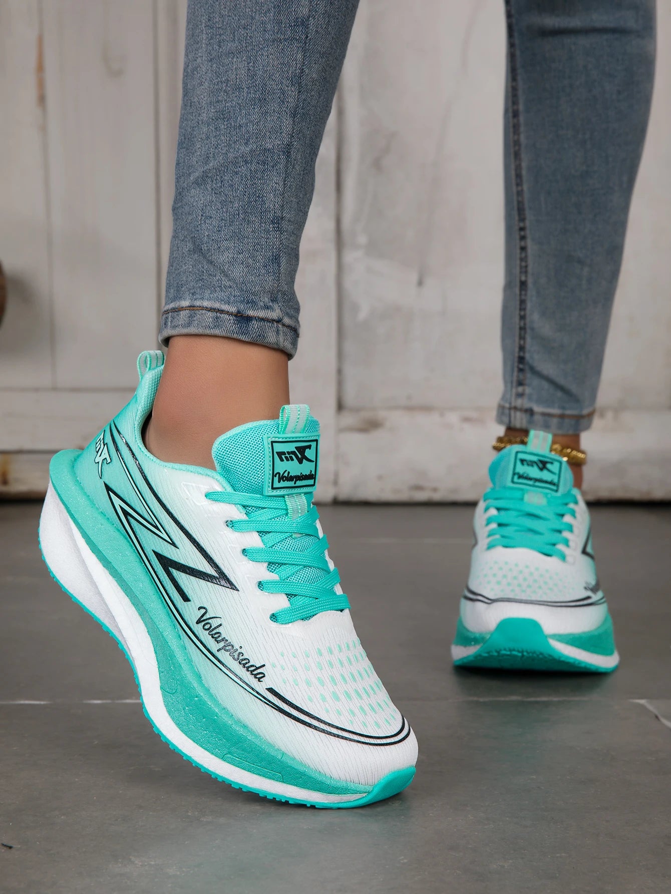 Women Gradient Lightning Print Running Sneakers Breathable/Flying Weave Mesh Light Cushion Non Slip Shock Absorb Athletic Shoes