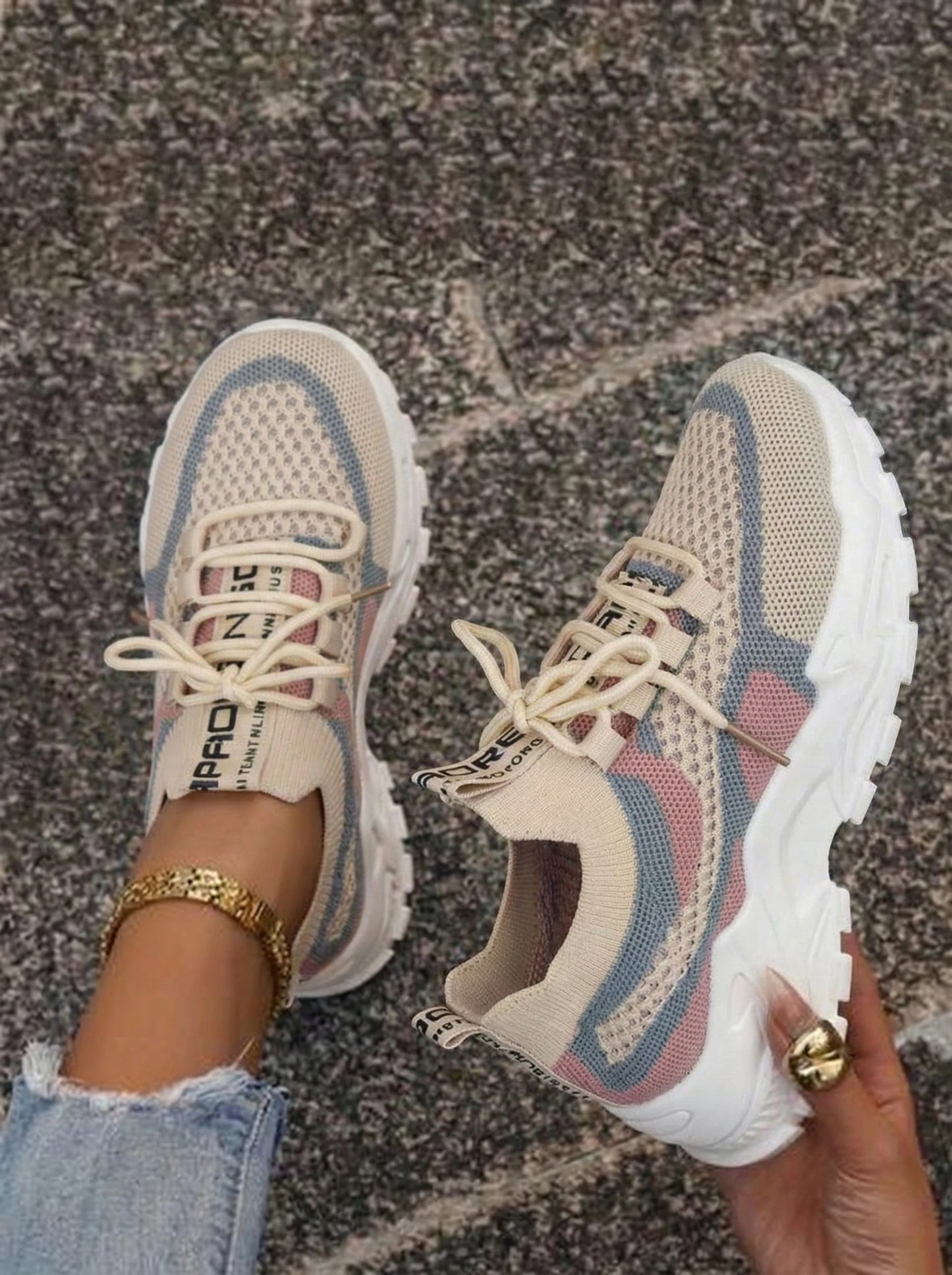 Breathable Mesh Chunky Platform Sneakers Women Lightweight/Casual Shoes Lace Up Non-slip Shoes For Streetwear