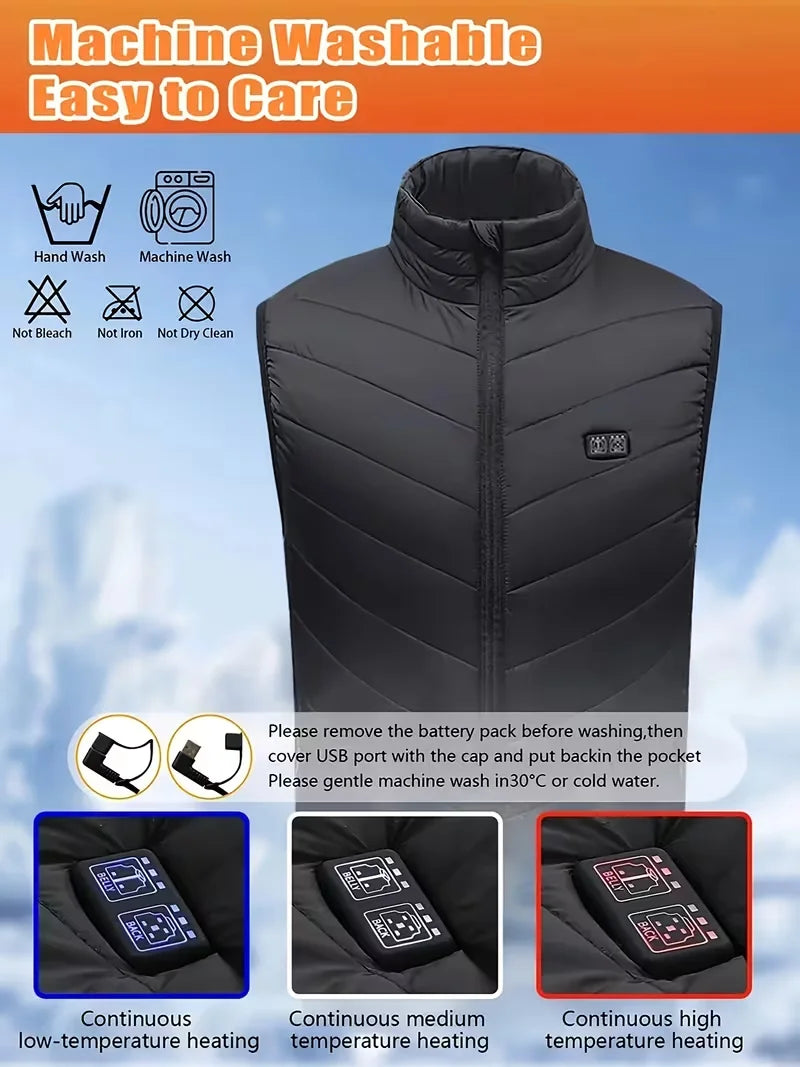 Men's Dual Control 15-Zone Vest Separate Front and Back/Heating Control Three Temperature Settings Winter Warm Outerwear