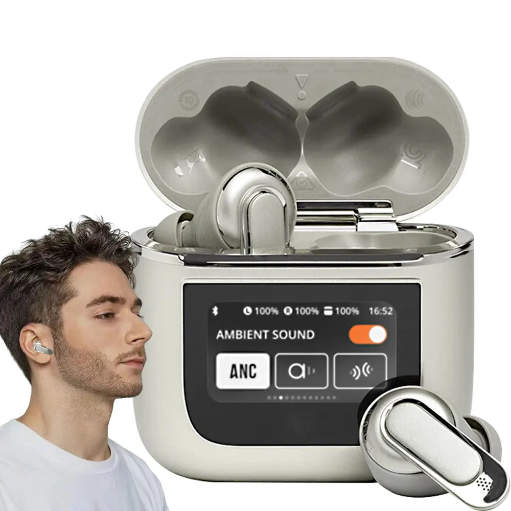 V8 Earphones Bluetooth 5.3 LCD Touch Screen Wireless Headphones/ANC Headset Cancellation Headphones 6Mic ENC HD Call TWS Earbuds