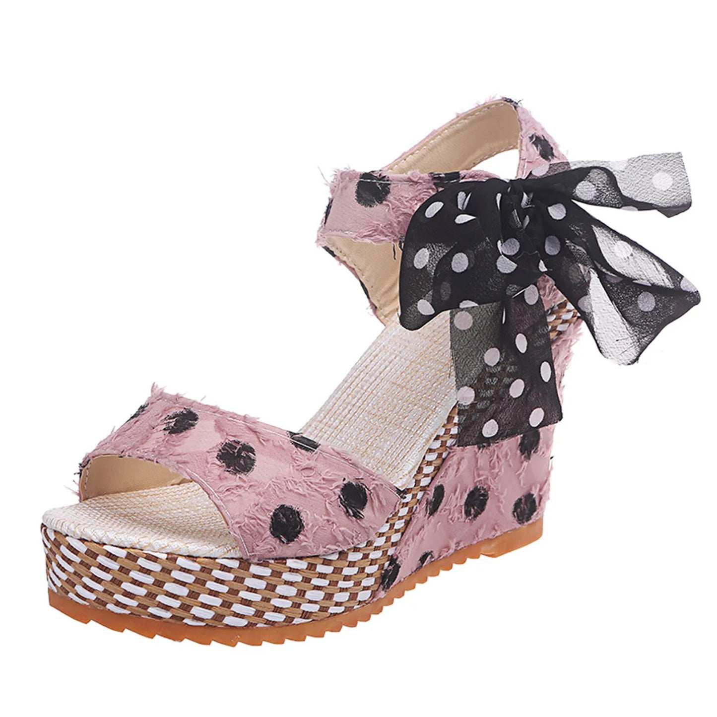 Ladies Fashion Footwear Bowknot Sandals Women/Dot Polka Platform Wedges Heel Shoes
