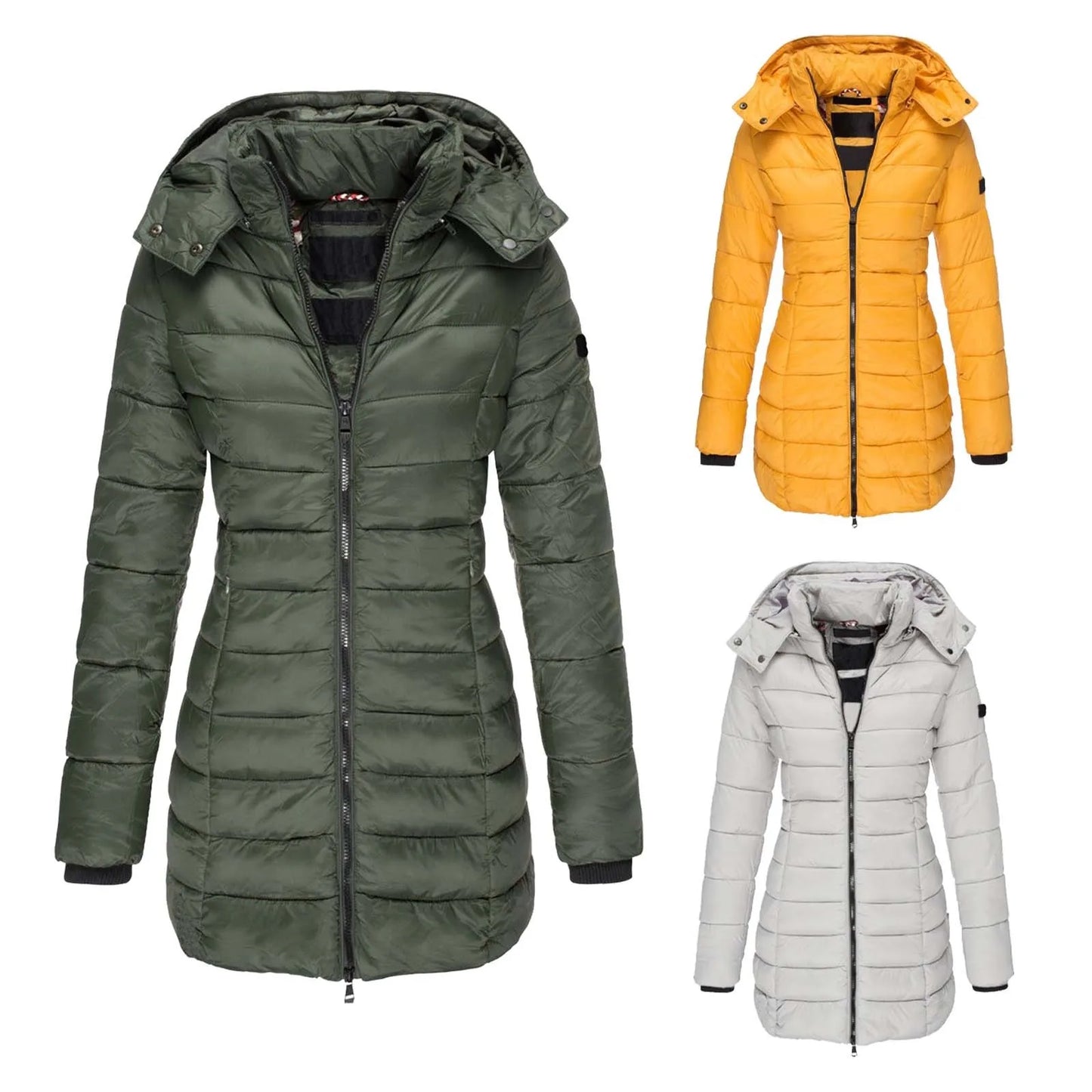 Winter Thicken Warm Women Parkas Zippers Solid Overcoat/Casual Long Sleeve Padded Jacket Female Mid-Length Slim Coat