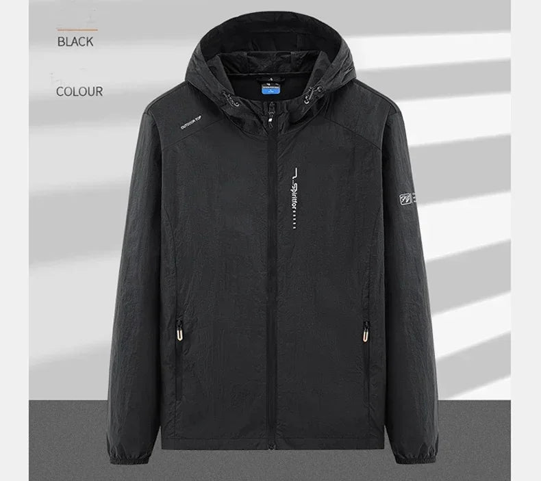 Men's UPF 50+ UV Protection Windbreaker Quick Dry Jacket/Outdoor Sun-Protective Thin Hiking Fishing Cycling Hooded Sport Light