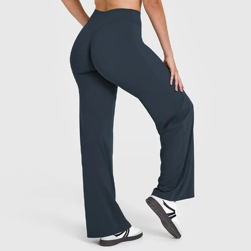 NCLAGEN Soft Motion Straight Leg Bottoms Women's Mid-Waist Yoga Pants/GYM Leggings Naked Feel Pilates Running Sports Trousers