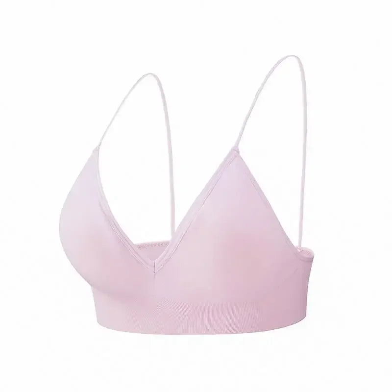 Women V Neck Seamless Triangle Cup Bra Camisole Breathable Gather Up/Chest Wrapped Underwear for Sports Fitness Yoga Casual