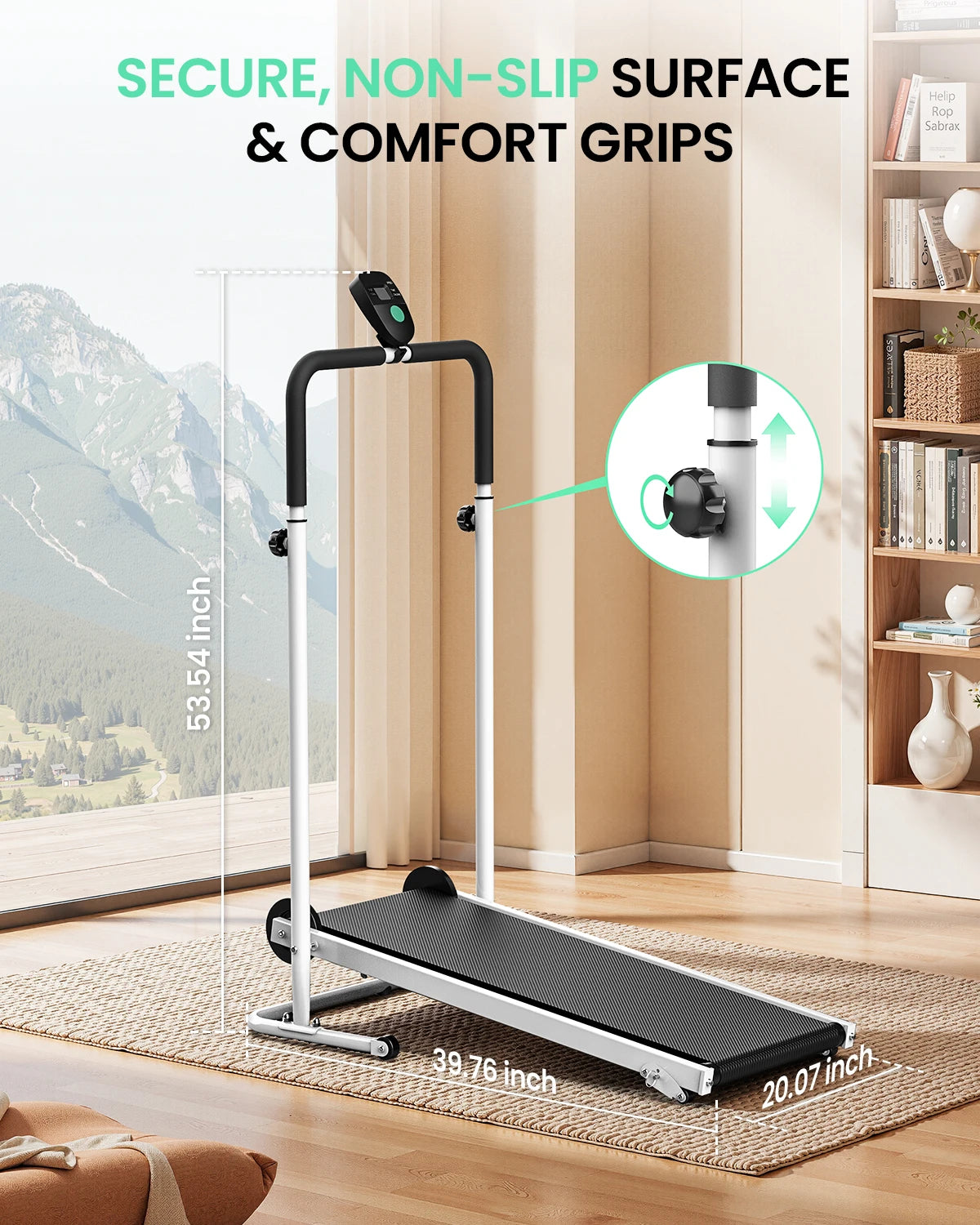 AKLUER Foldable Compact Non-Electric Treadmill/Dual Flywheel & Fixed Incline LCD Monitor, Non-Slip Belt, Soft Foam Grips for Home Gym