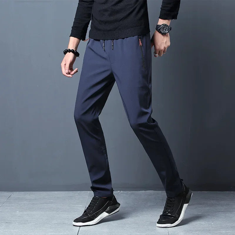 Men's Casual Pants Stretch Slim Fit Elastic Waist Classic Blue/Black Gray Male Brand Trousers Plus Size