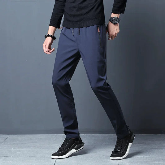 Men's Casual Pants Stretch Slim Fit Elastic Waist Classic Blue/Black Gray Male Brand Trousers Plus Size