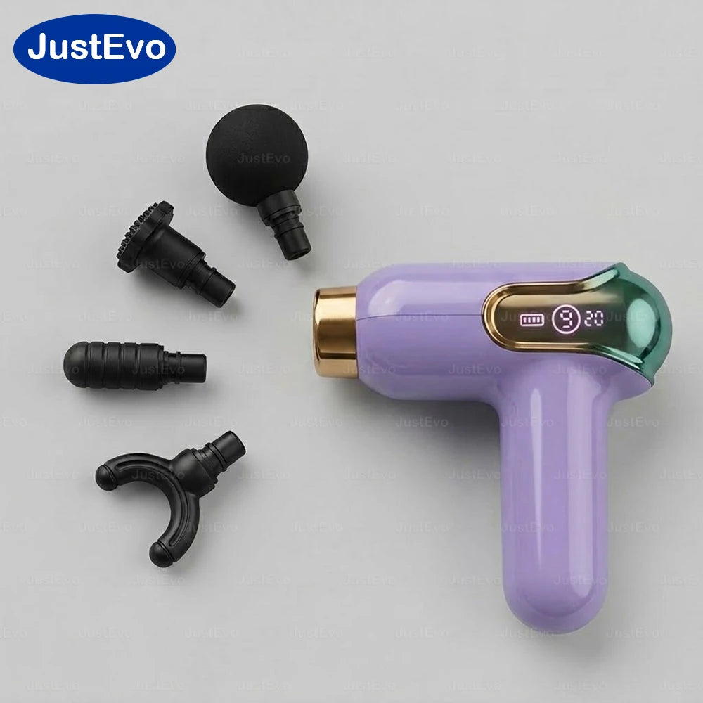 JustEvo Portable Massage Gun 9 Speeds Percussion Massager with 4 Heads/Smart LCD Screen Type-C Rechargeable Body Relaxer
