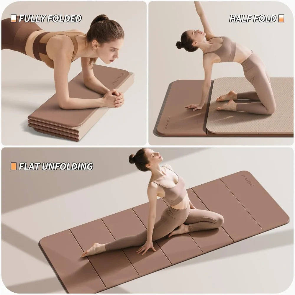 Thick Foldable Yoga Mat 10mm Non-Slip TPE Extra Long-Wide/75x26, Portable and Easy Storage for Fitness