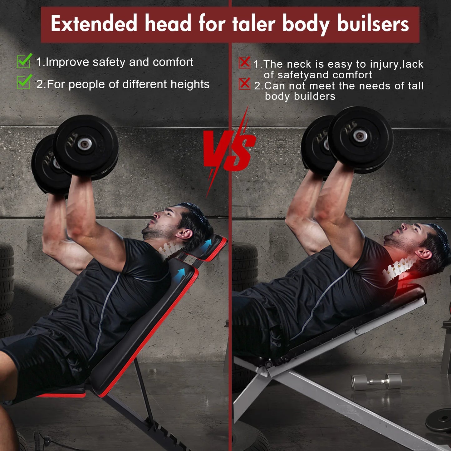 Adjustable Weight Bench 7-Level Foldable with Extended Headrest/Leg Extension Incline Decline Bench 770 lbs Full-Body Strength
