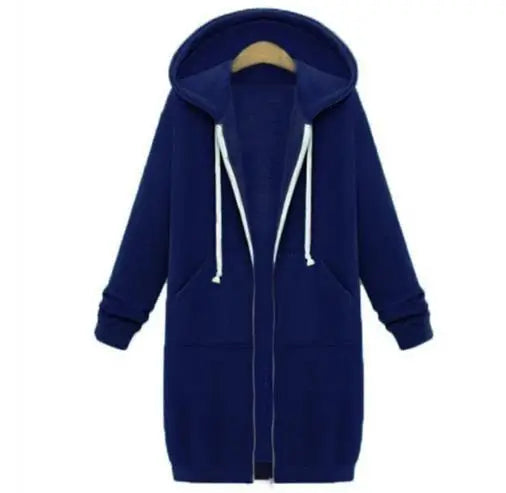 Autumn and Winter Women's Clothing American Hooded/Long-sleeved Medium and Long Sweater Fleece Jacket